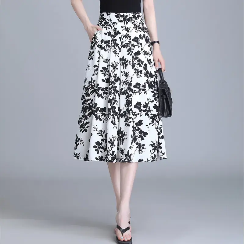 Women Floral Chiffon Skirt Mid Length 2023 - Image 2