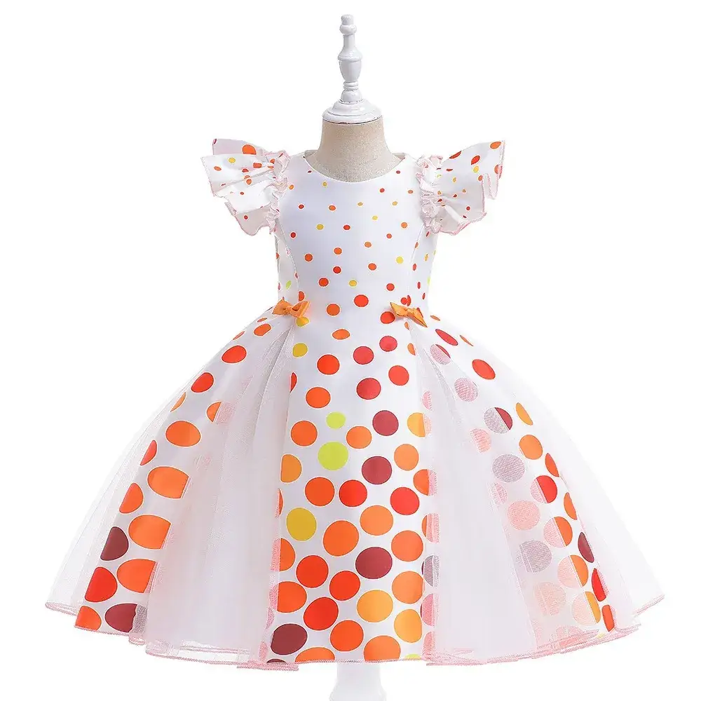 Halloween Girls' Orange Printed Tulle Skirt Dress with Bow & Hat - Image 14