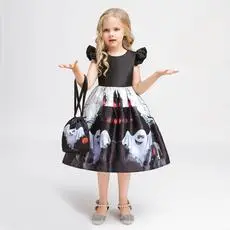 Halloween Girls' Orange Printed Tulle Skirt Dress with Bow & Hat — feature 5