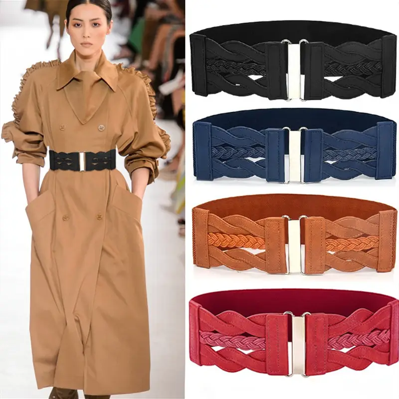 White Embroidered Elastic Waist Belt for Women