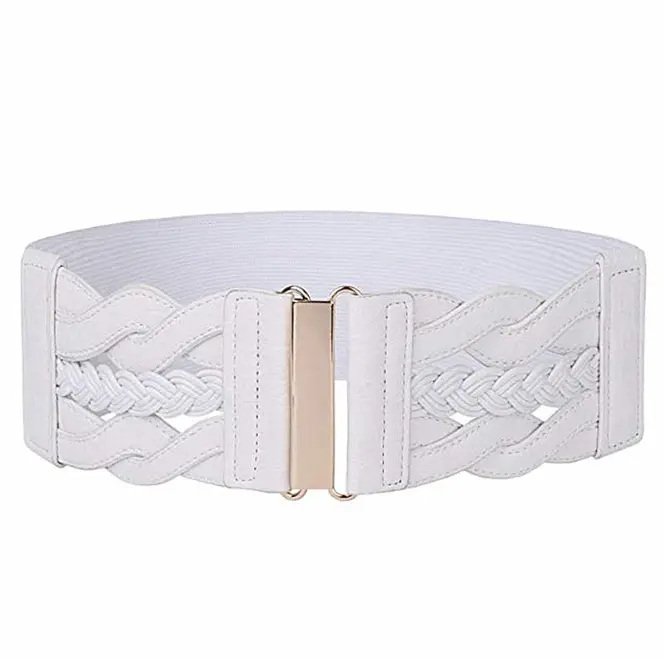 White Embroidered Elastic Waist Belt for Women