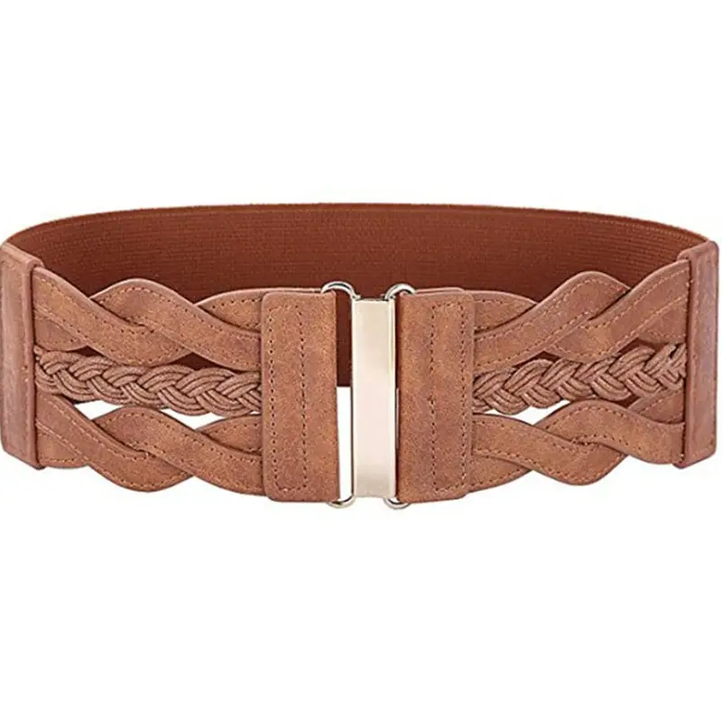 White Embroidered Elastic Waist Belt for Women