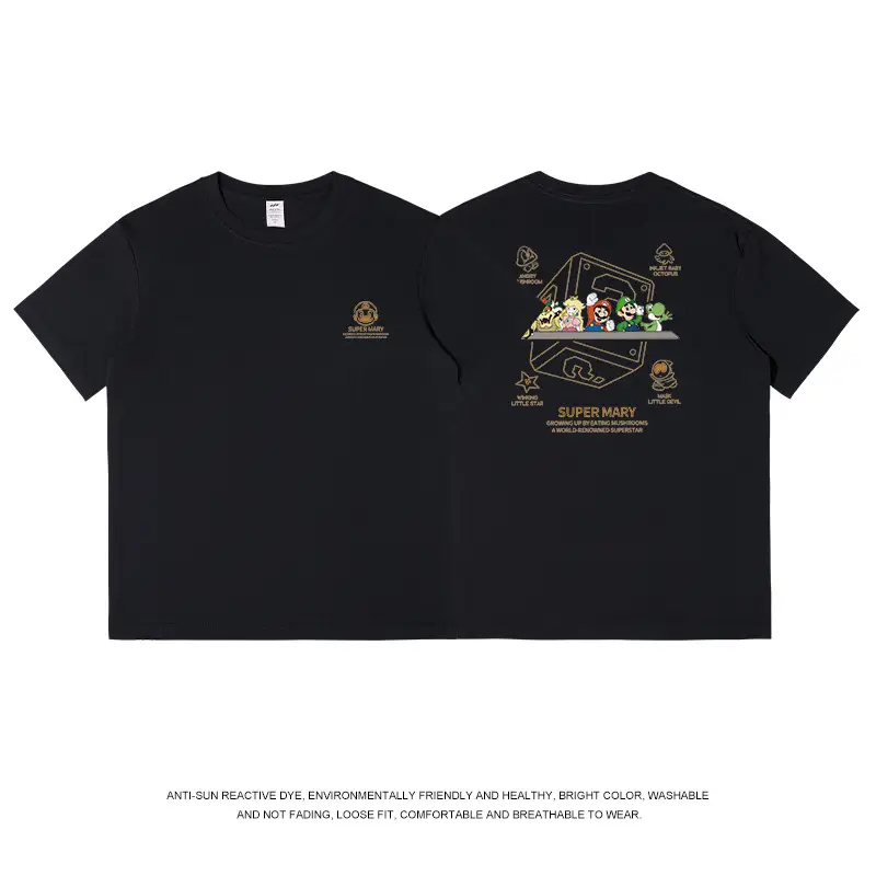 Women Printed Cotton T-Shirt Black Summer Loose Fit - Image 2