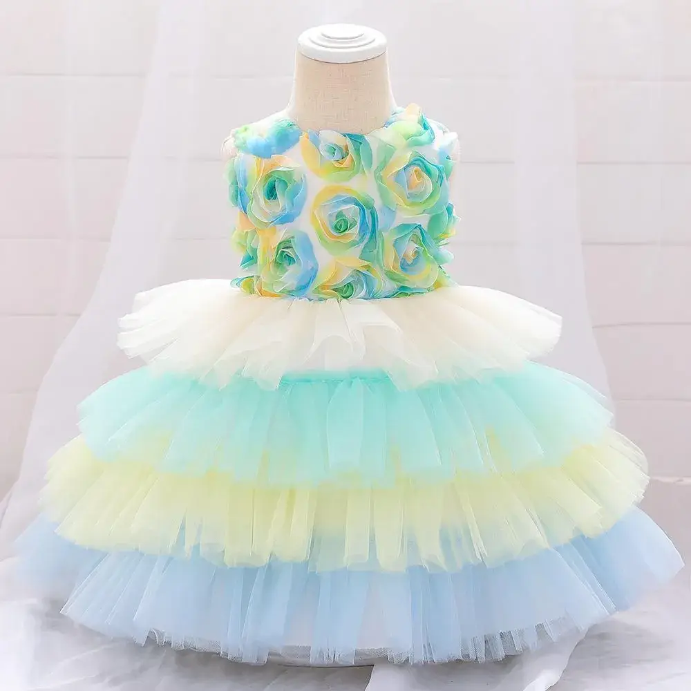 Baby Full Moon Dress for Girls, Puffy Floral Cake Dress, 1-2 Years