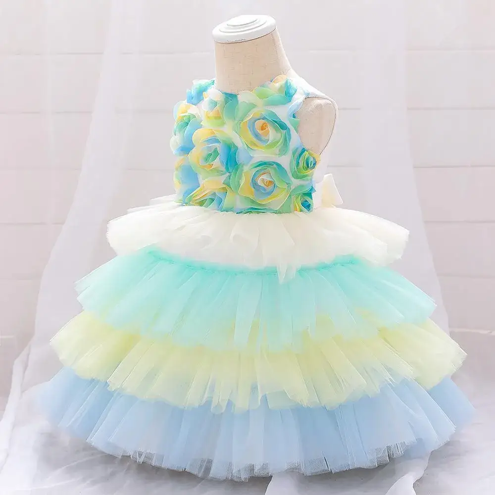 Baby Full Moon Dress for Girls, Puffy Floral Cake Dress, 1-2 Years