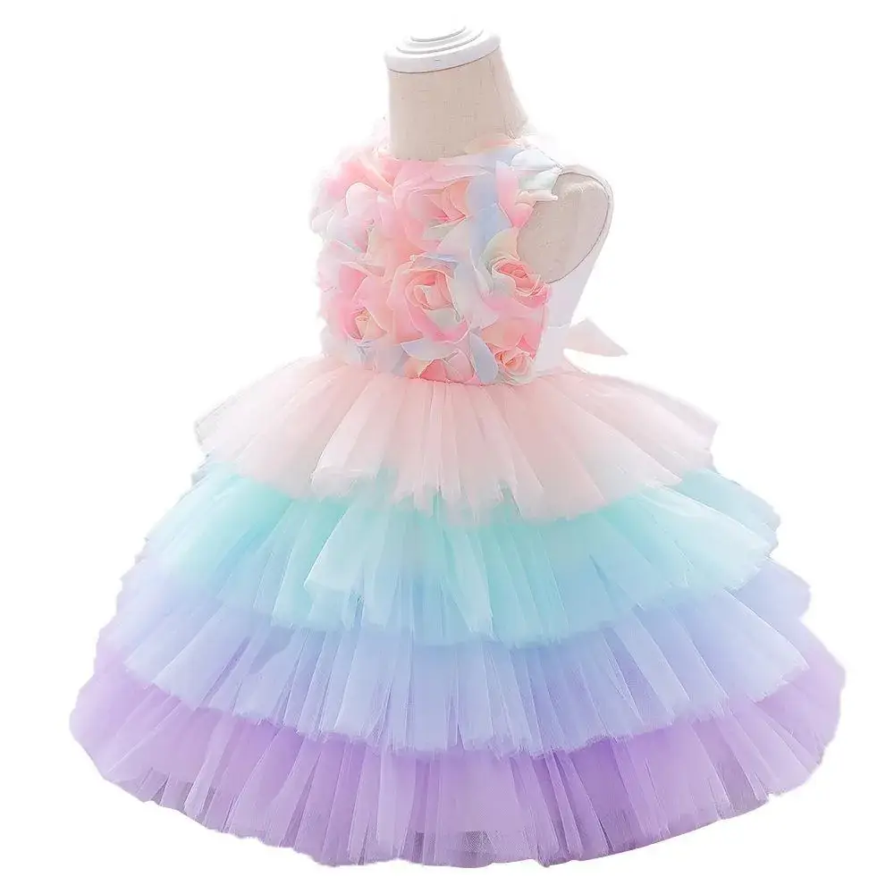 Baby Full Moon Dress for Girls, Puffy Floral Cake Dress, 1-2 Years