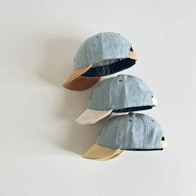 Kids Denim Sun Hat with Yellow Trim - Image 3