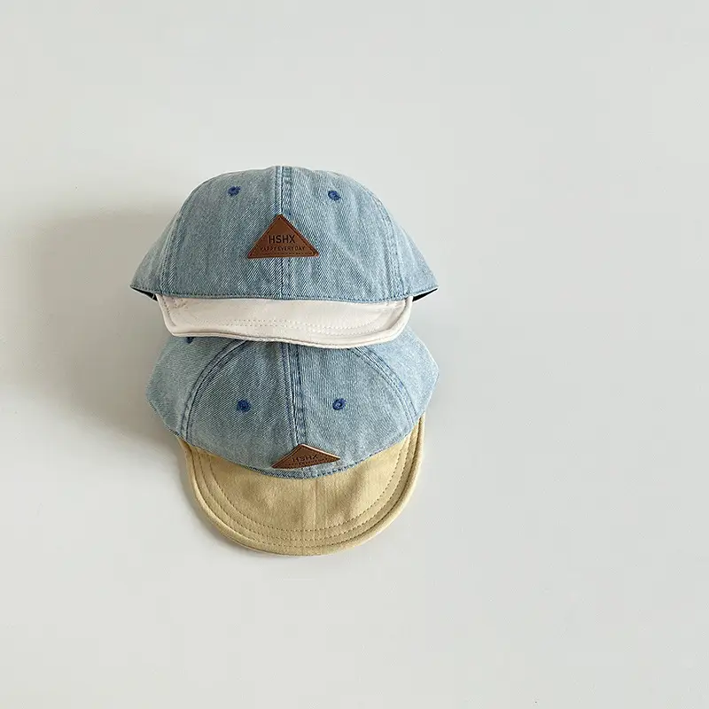Kids Denim Sun Hat with Yellow Trim - Image 4
