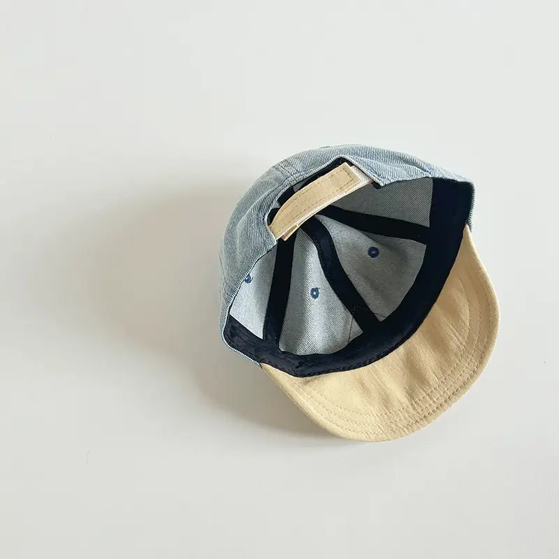 Kids Denim Sun Hat with Yellow Trim - Image 5