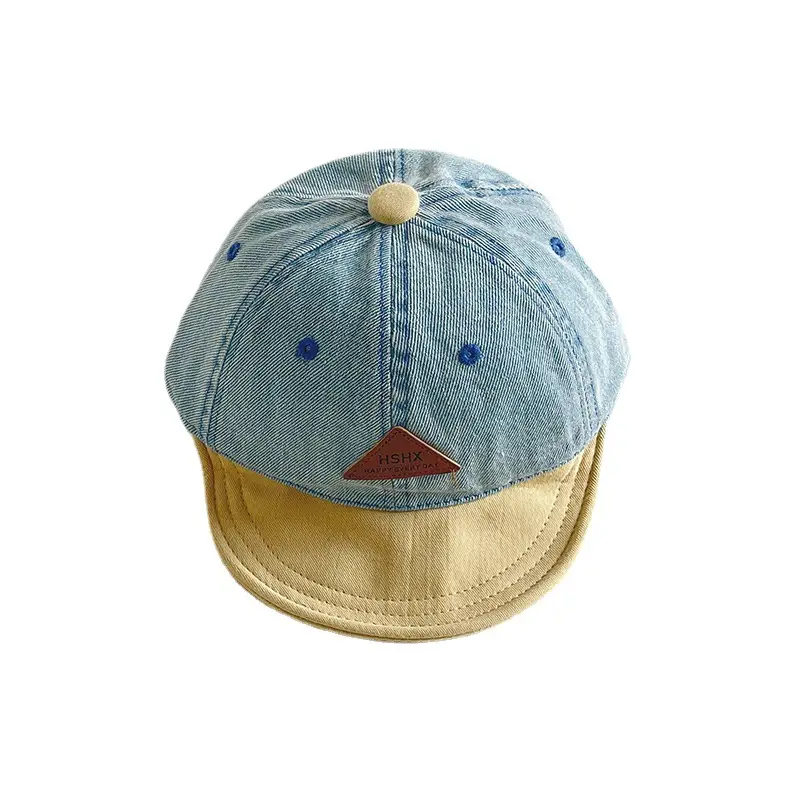 Kids Denim Sun Hat with Yellow Trim - Image 6