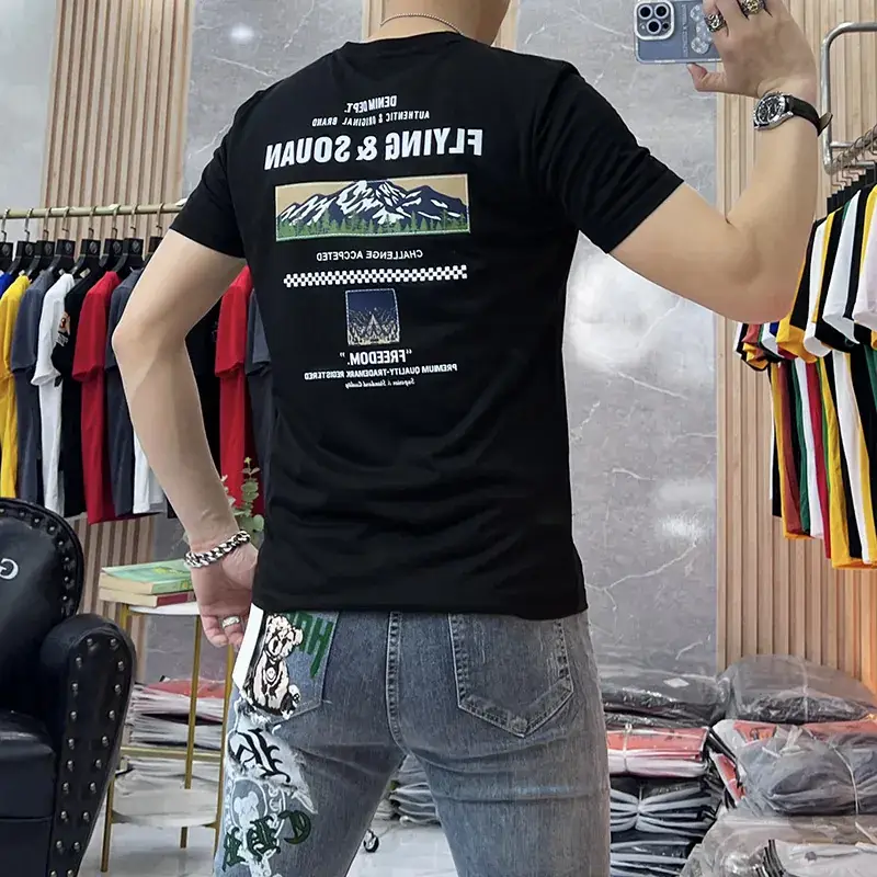 Men White Letter Print Short Sleeve T-Shirt - Image 2