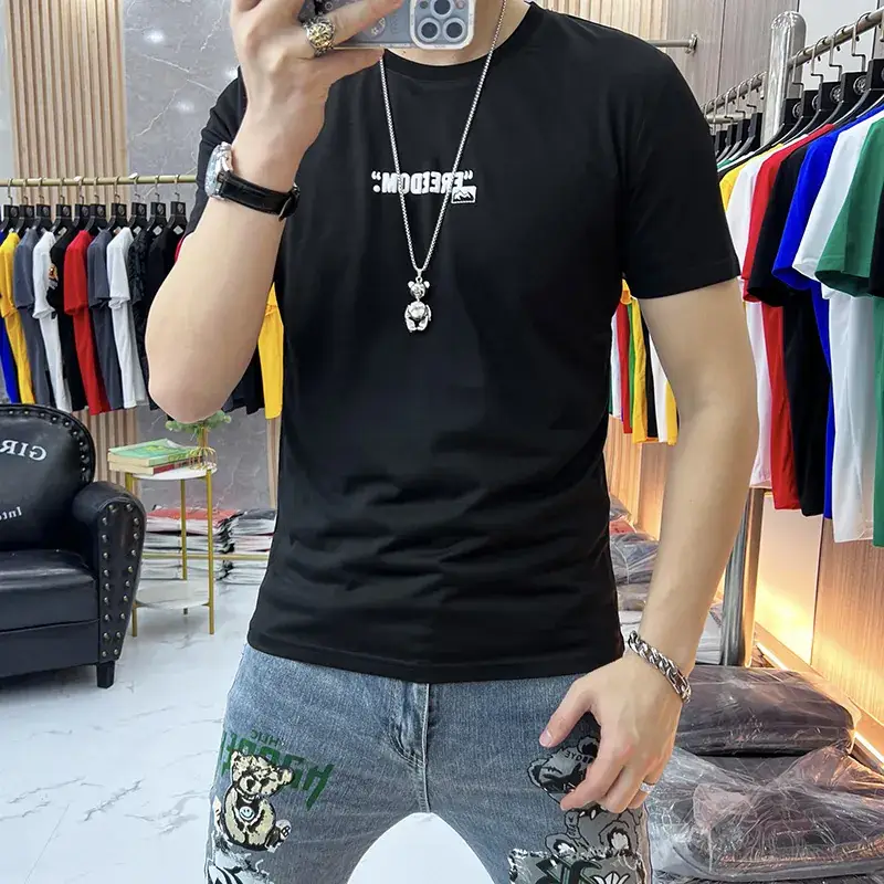 Men White Letter Print Short Sleeve T-Shirt - Image 4