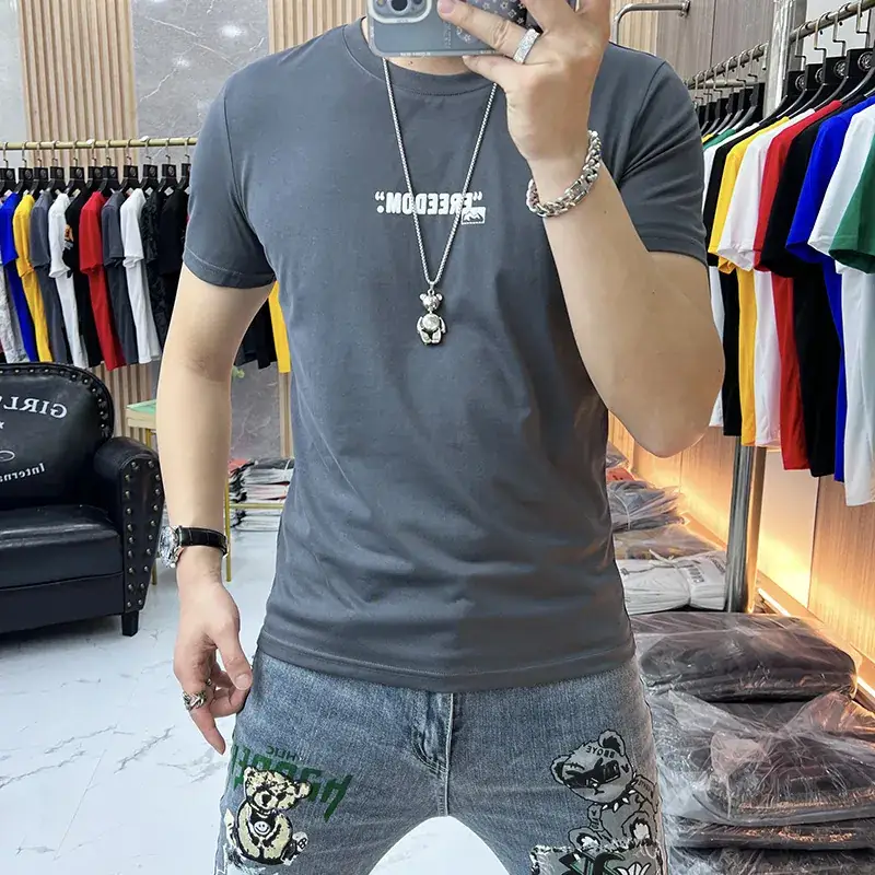Men White Letter Print Short Sleeve T-Shirt — feature 10