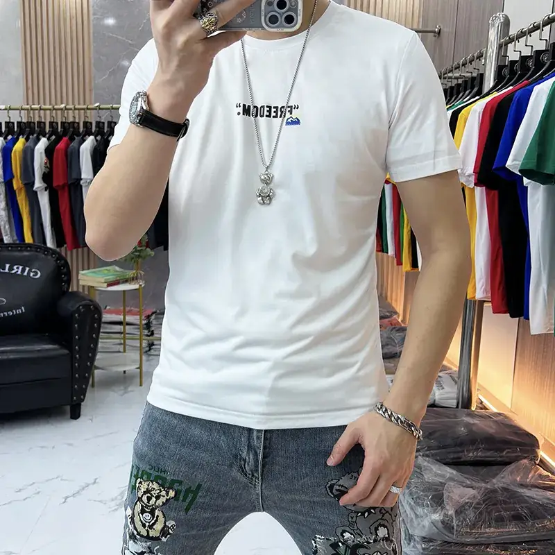 Men White Letter Print Short Sleeve T-Shirt — feature 3