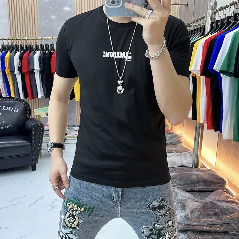 Men White Letter Print Short Sleeve T-Shirt — feature 6