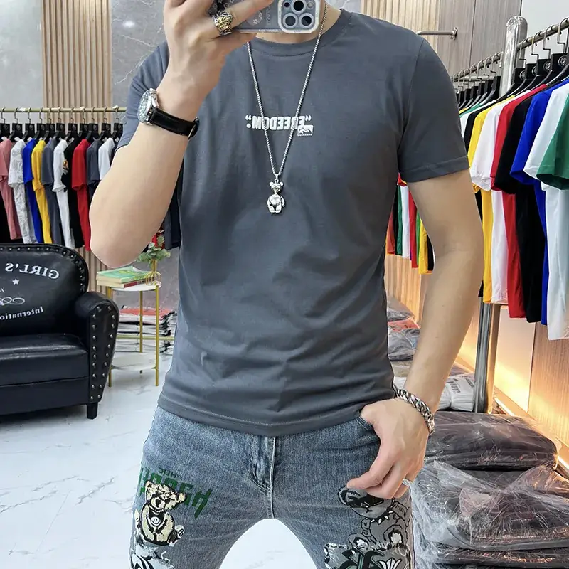 Men White Letter Print Short Sleeve T-Shirt — feature 8
