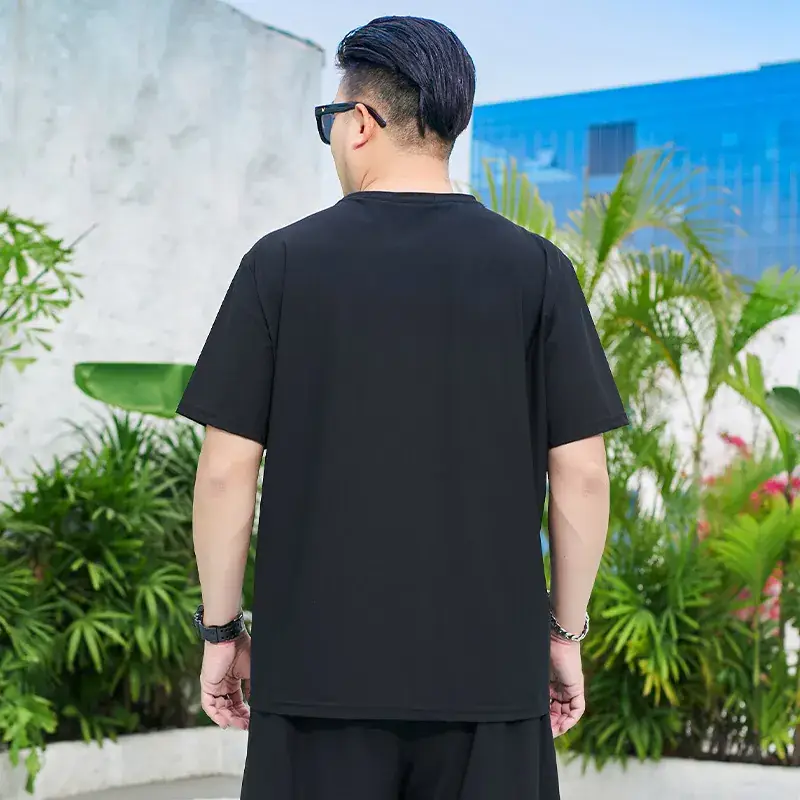 Men's Black Lightning Graphic T-Shirt Plus Size Loose Fit - Image 3
