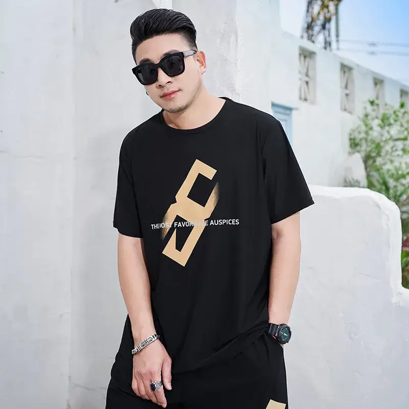 Men's Black Lightning Graphic T-Shirt Plus Size Loose Fit - Image 5