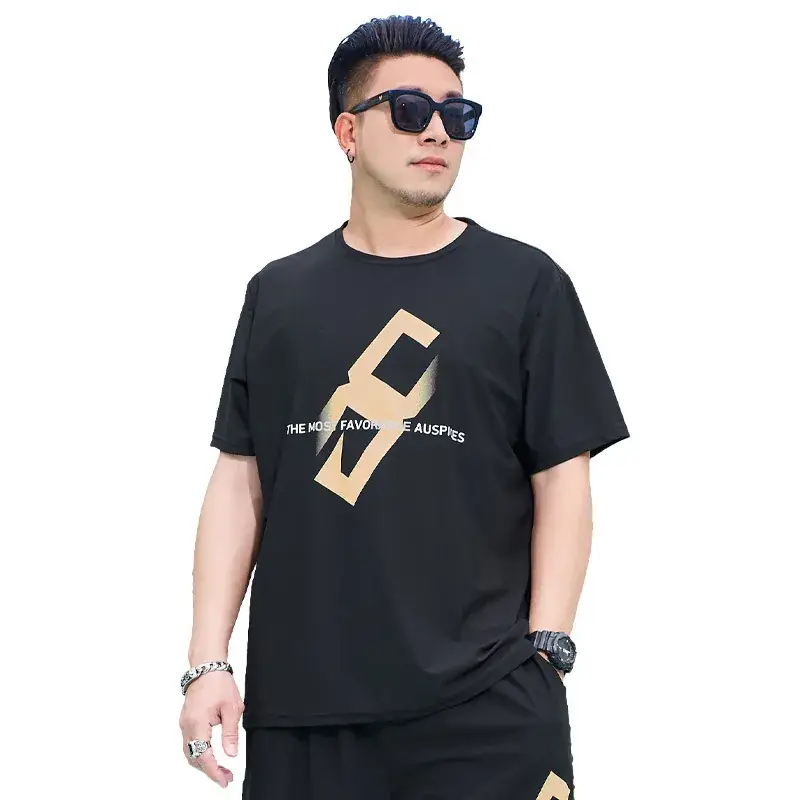 Men's Black Lightning Graphic T-Shirt Plus Size Loose Fit - Image 6