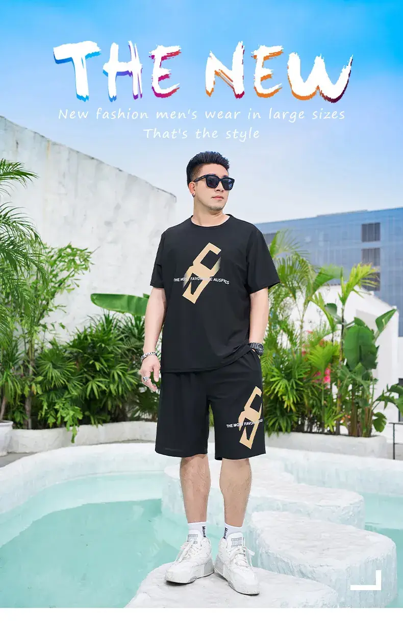 Men's Black Lightning Graphic T-Shirt Plus Size Loose Fit — feature 1