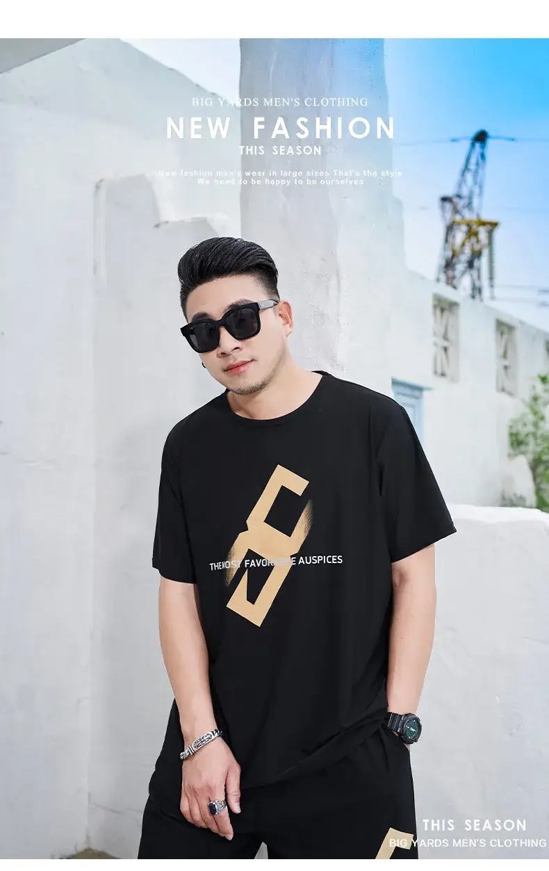 Men's Black Lightning Graphic T-Shirt Plus Size Loose Fit — feature 11