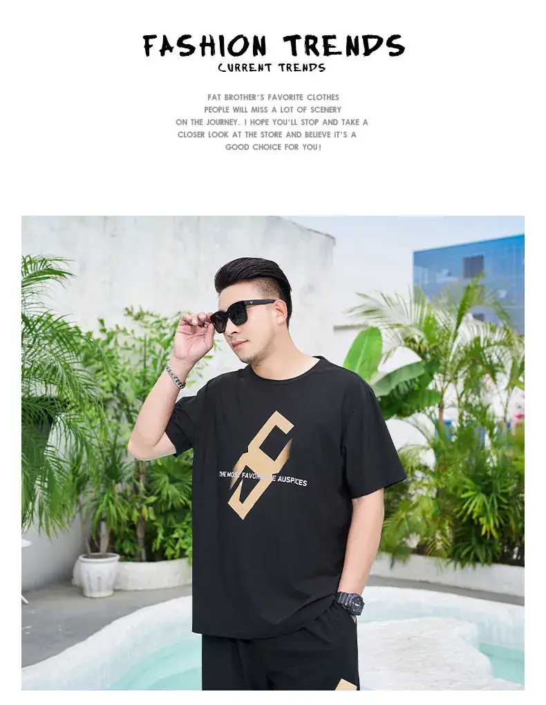 Men's Black Lightning Graphic T-Shirt Plus Size Loose Fit — feature 7