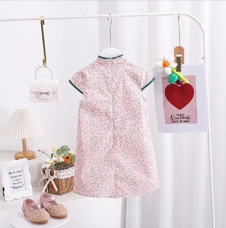 Chinese Style Floral Cheongsam for Girls Cotton Short Sleeve - Image 13