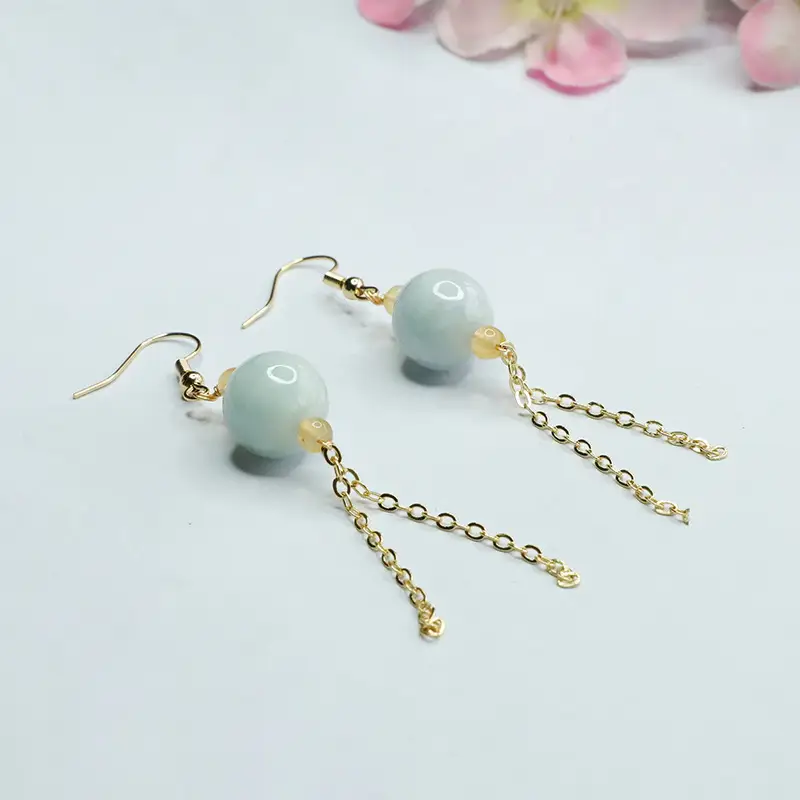 Jade Earrings for Women Natural Grade Round Bead Tassel - Image 5