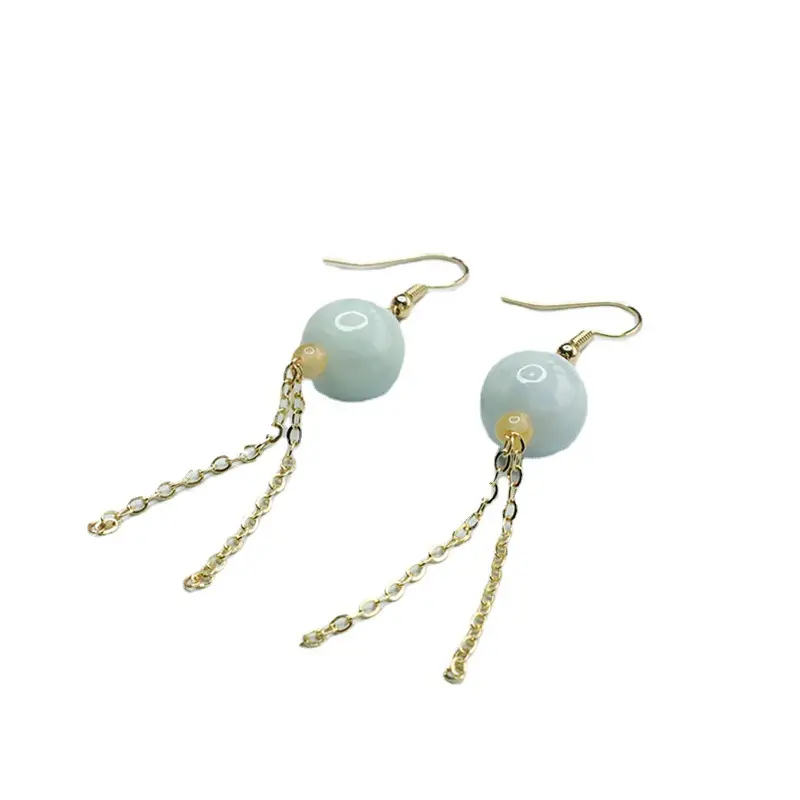 Jade Earrings for Women Natural Grade Round Bead Tassel - Image 6