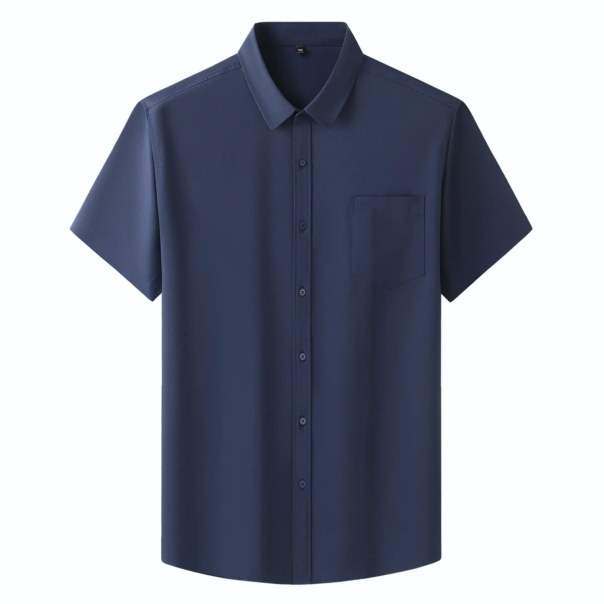 Men Button Short Sleeve Shirt Navy Blue - Image 11