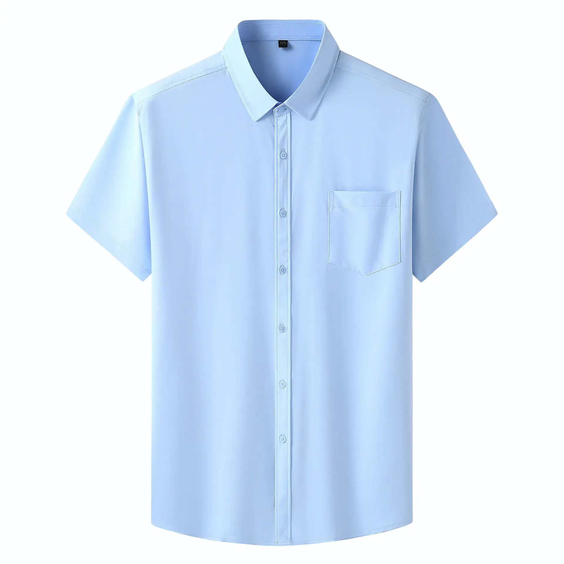 Men Button Short Sleeve Shirt Navy Blue - Image 12