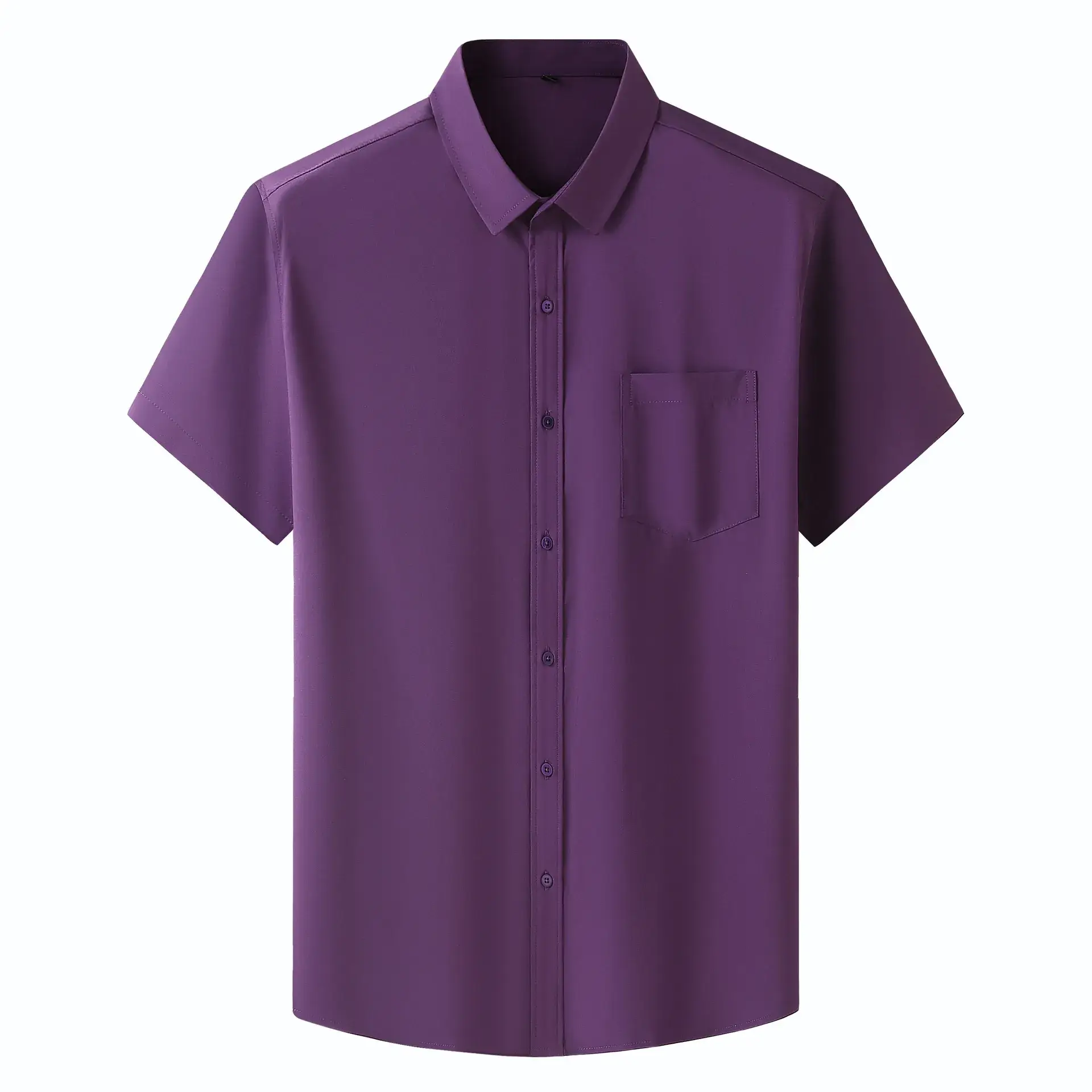 Men Button Short Sleeve Shirt Navy Blue - Image 13