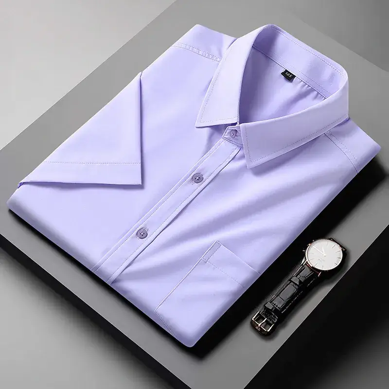 Men Button Short Sleeve Shirt Navy Blue - Image 6