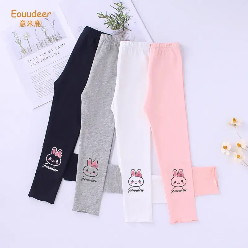 White Korean Style Baby Girls Leggings with Bunny Print - Image 6