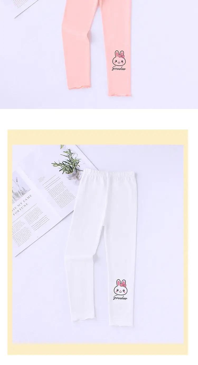 White Korean Style Baby Girls Leggings with Bunny Print — feature 9