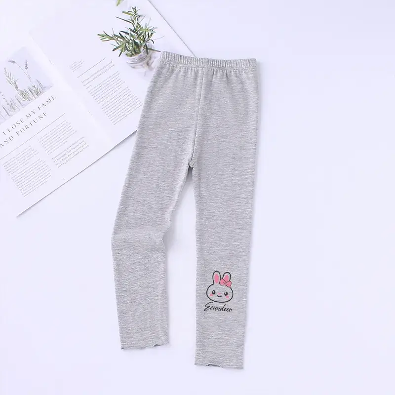 White Korean Style Baby Girls Leggings with Bunny Print - Image 2