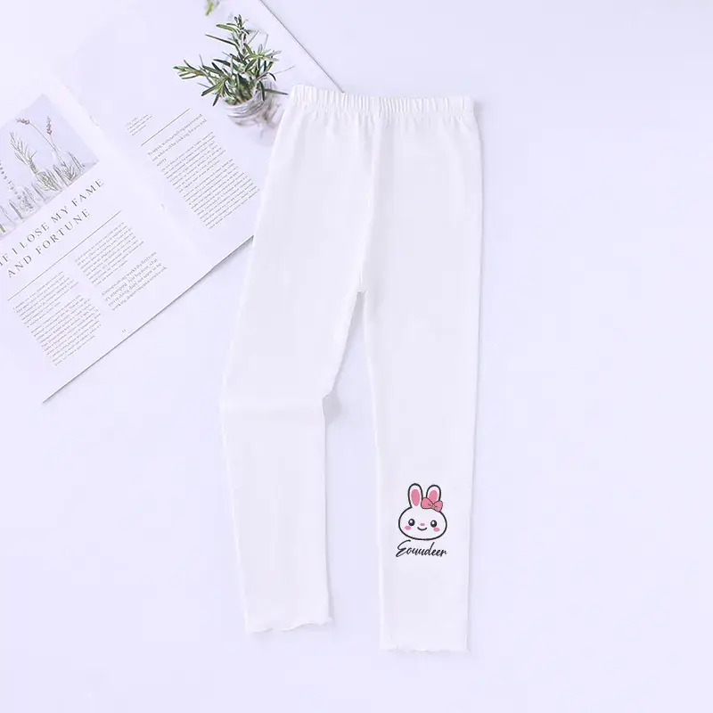 White Korean Style Baby Girls Leggings with Bunny Print - Image 3