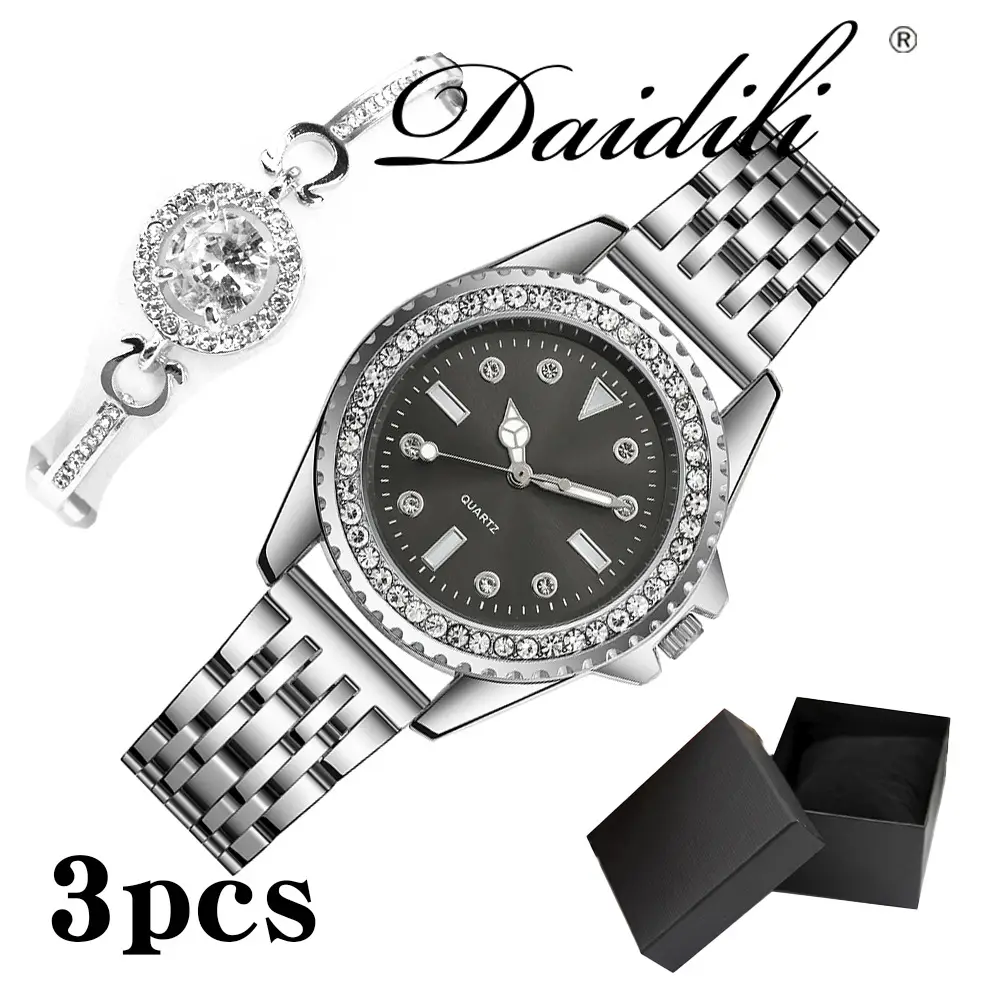 3PCs Green Crystal Watch Set for Girls
