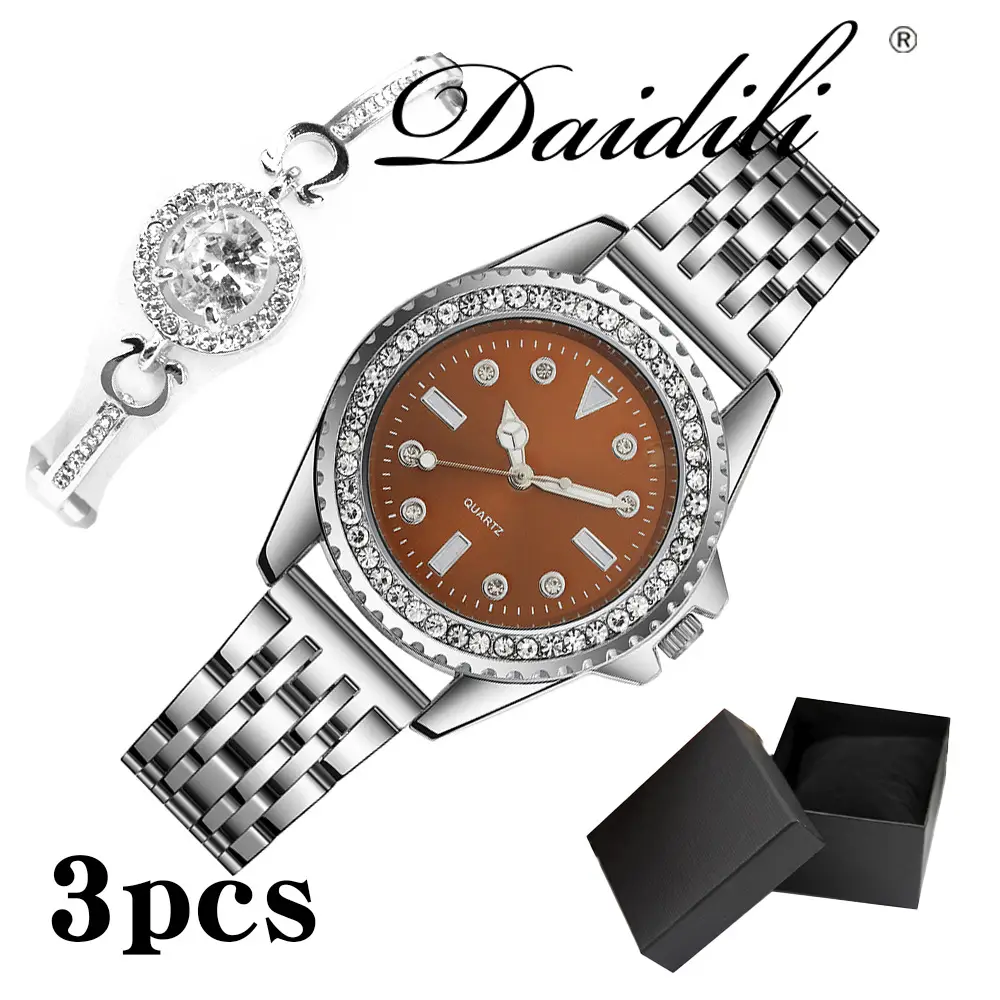 3PCs Green Crystal Watch Set for Girls