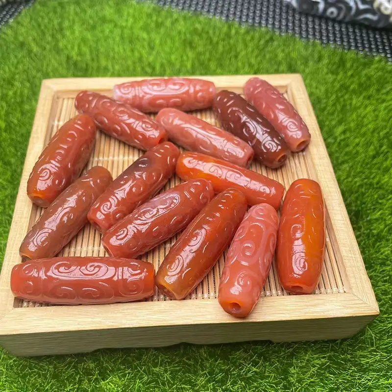40mm Antique Red Meat Barrel Beads Lezi Xizang - Image 2