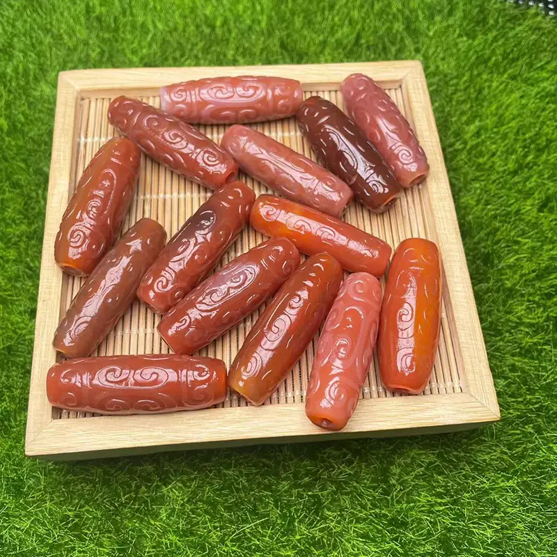 40mm Antique Red Meat Barrel Beads Lezi Xizang - Image 3
