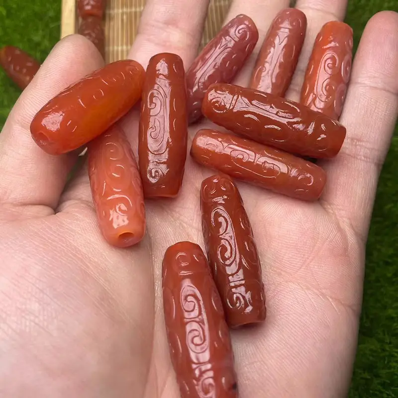 40mm Antique Red Meat Barrel Beads Lezi Xizang - Image 4