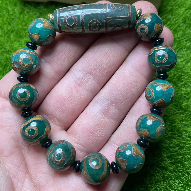 Antique Green Old 14mm Three Eyes Beads Bracelet for Men Women - Image 3