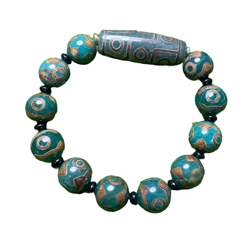 Antique Green Old 14mm Three Eyes Beads Bracelet for Men Women - Image 5