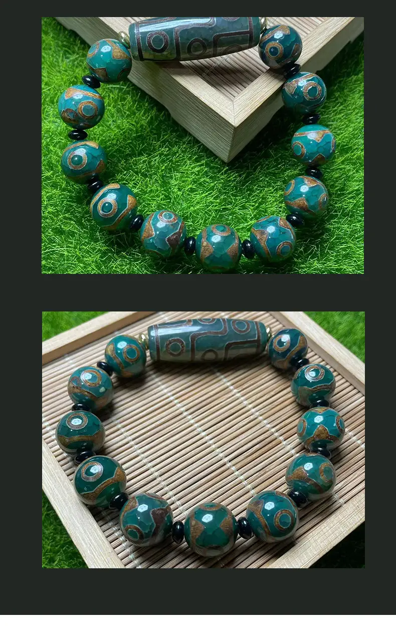 Antique Green Old 14mm Three Eyes Beads Bracelet for Men Women — feature 8