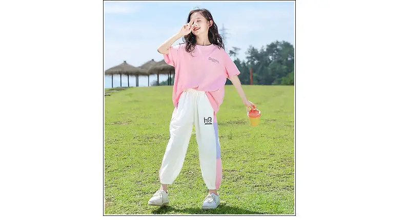 Girls Pink Track Suit Summer Casual Two-Piece Set — feature 3