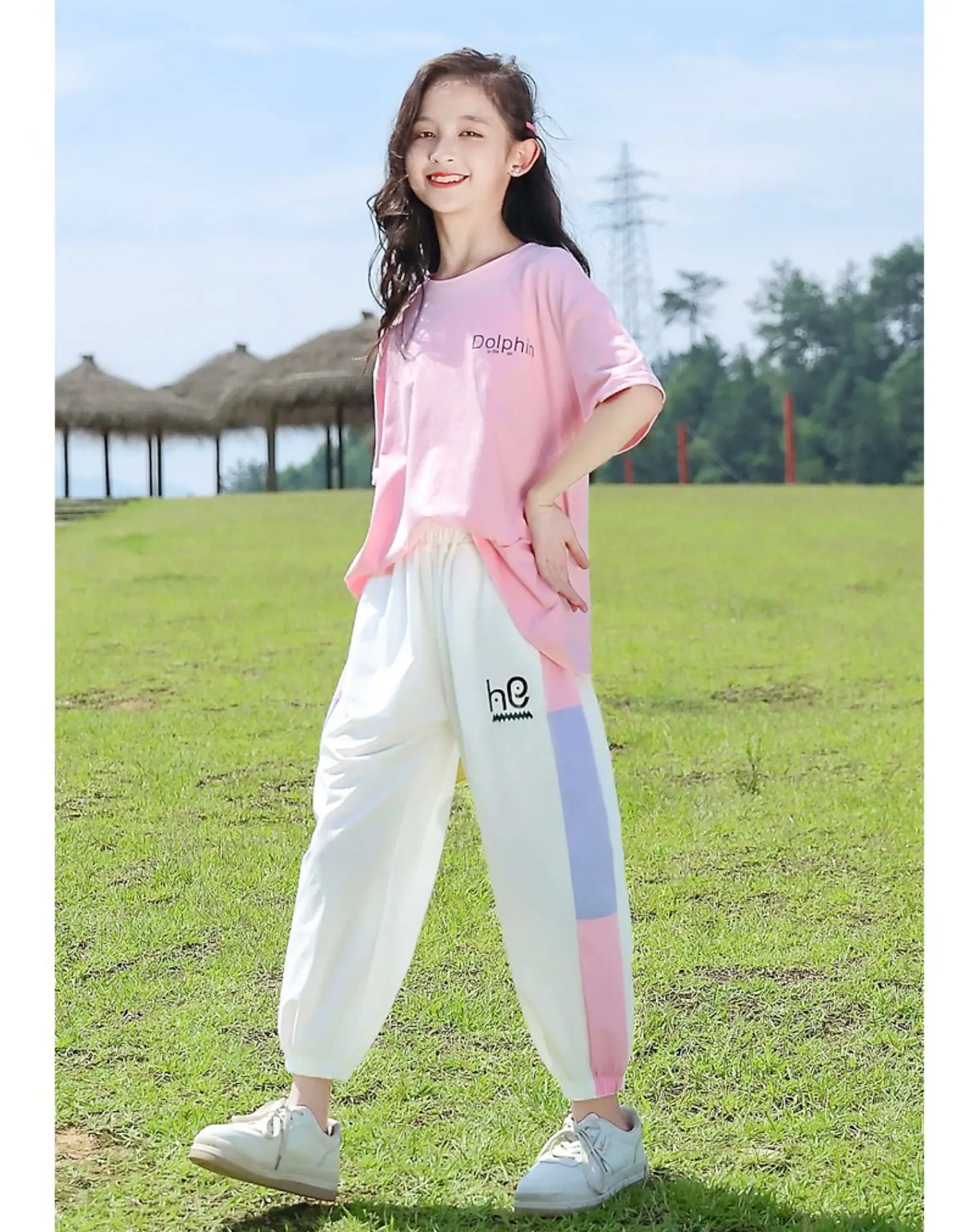 Girls Pink Track Suit Summer Casual Two-Piece Set — feature 4