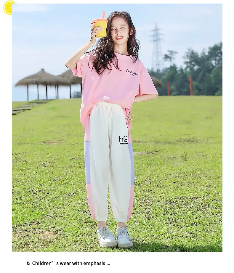 Girls Pink Track Suit Summer Casual Two-Piece Set — feature 6