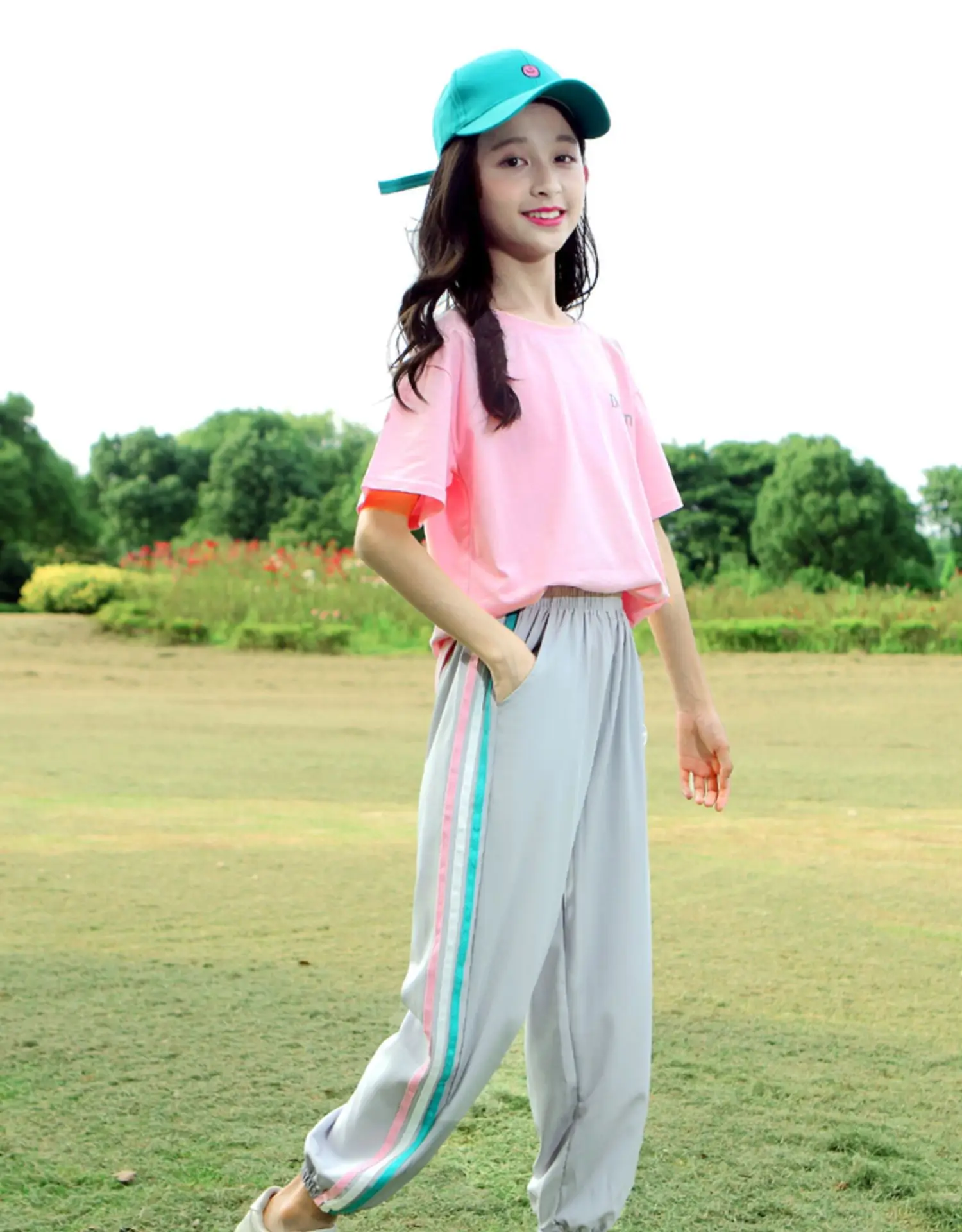 Girls Pink Track Suit Summer Casual Two-Piece Set — feature 8