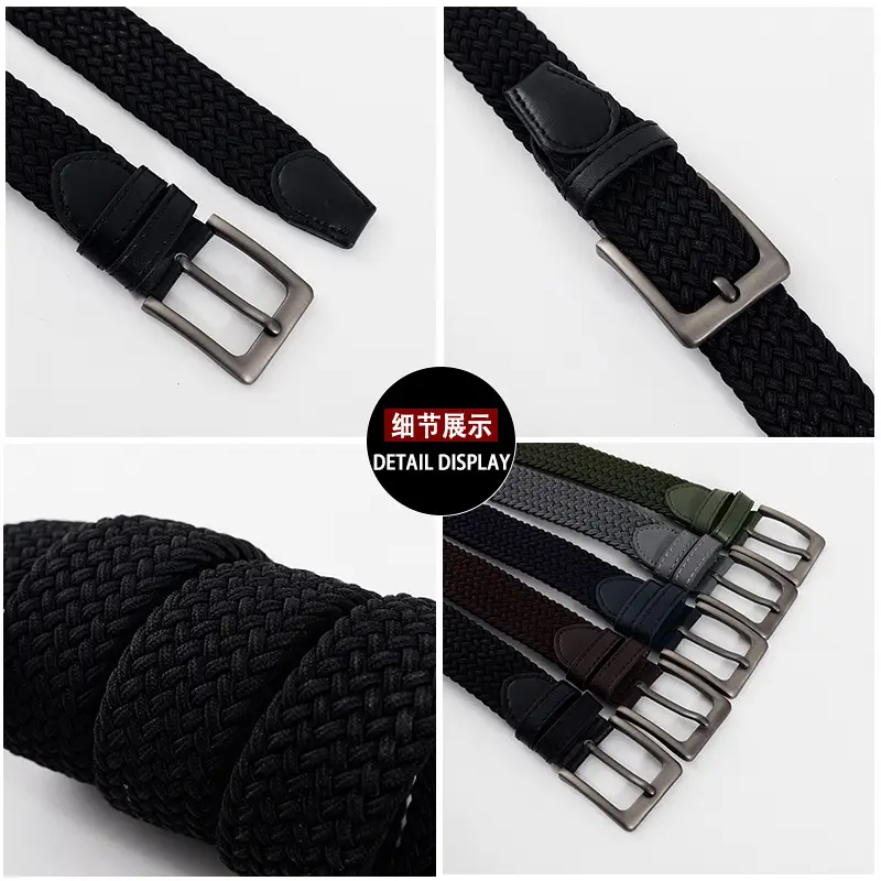Men's Green Knitted Belt Belt with Buckle Pin - Image 7